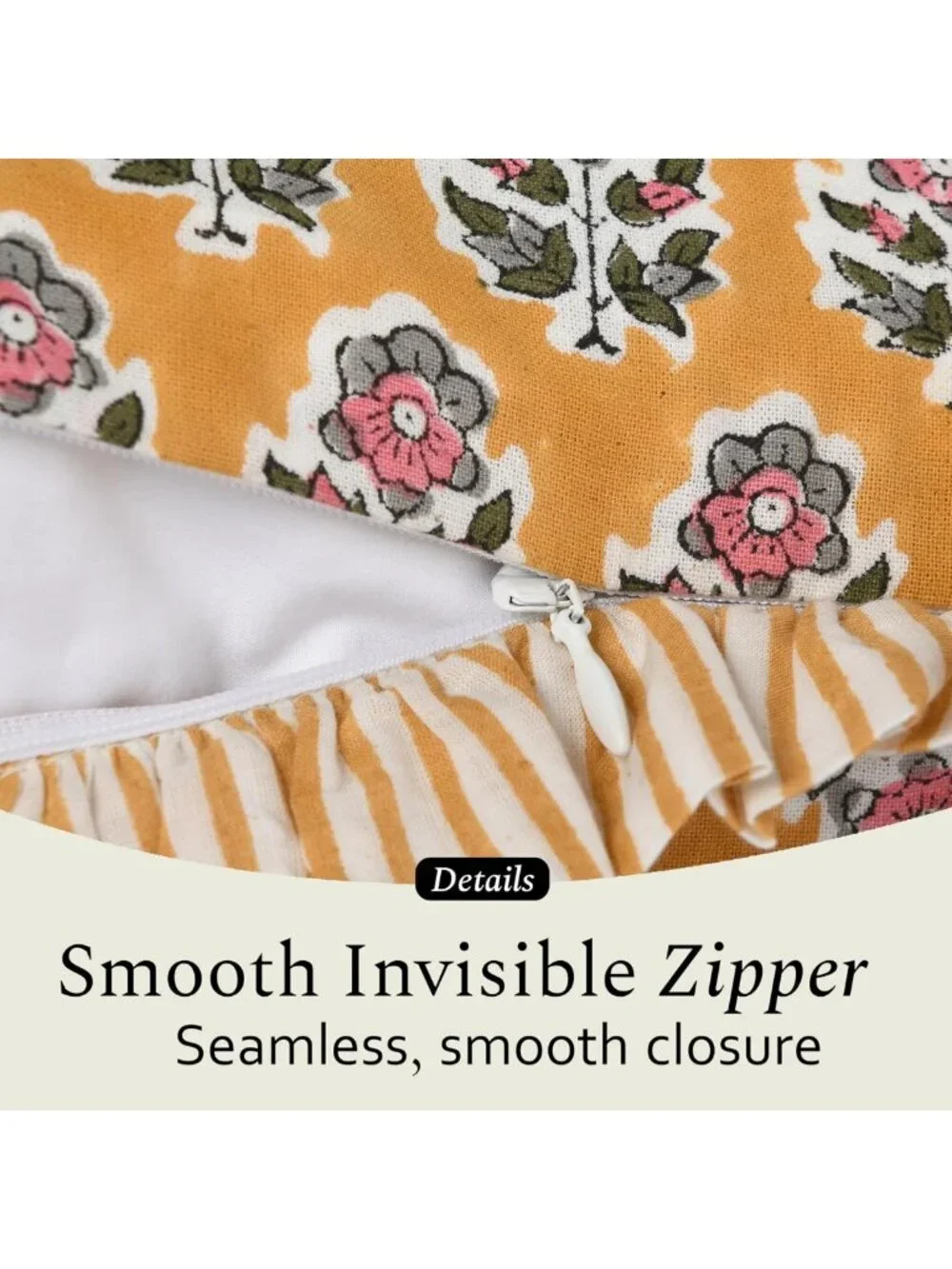 Yellow Citrine Block Print Ruffle Pillow Covers, 24x24 Inch, Set of 2